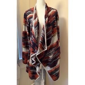 Lucky Brand Sweater  XL Women Blue Tan Brush Knit Open Cardigan Aztec Western